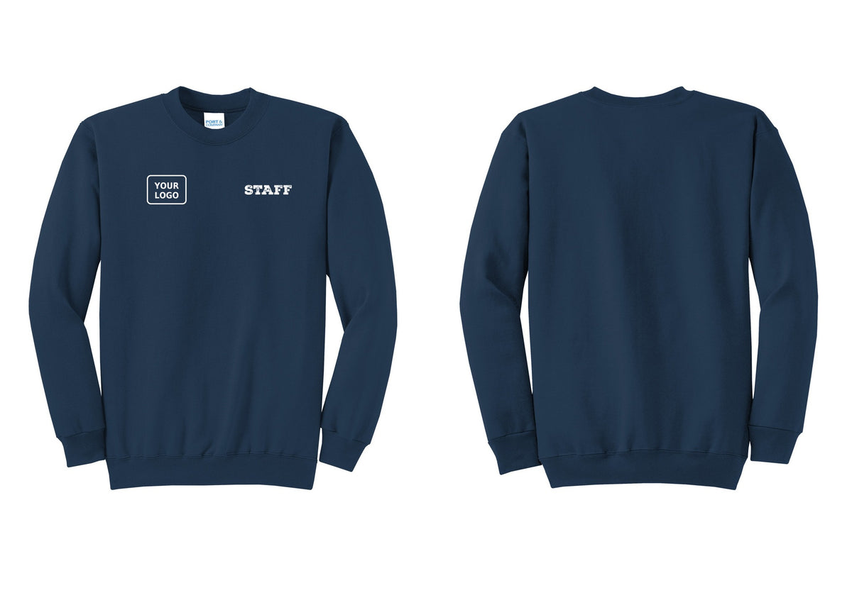 NYC Factory Custom Logo Staff Cotton Fleece Crewneck Sweatshirt (Rustic) - STAFF + Your Logo - Navy