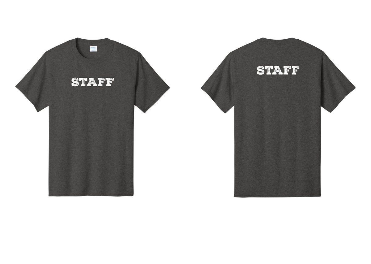 NYC Factory Staff T-Shirt, Rustic Lettering - Front + Back - Dark Heather Grey