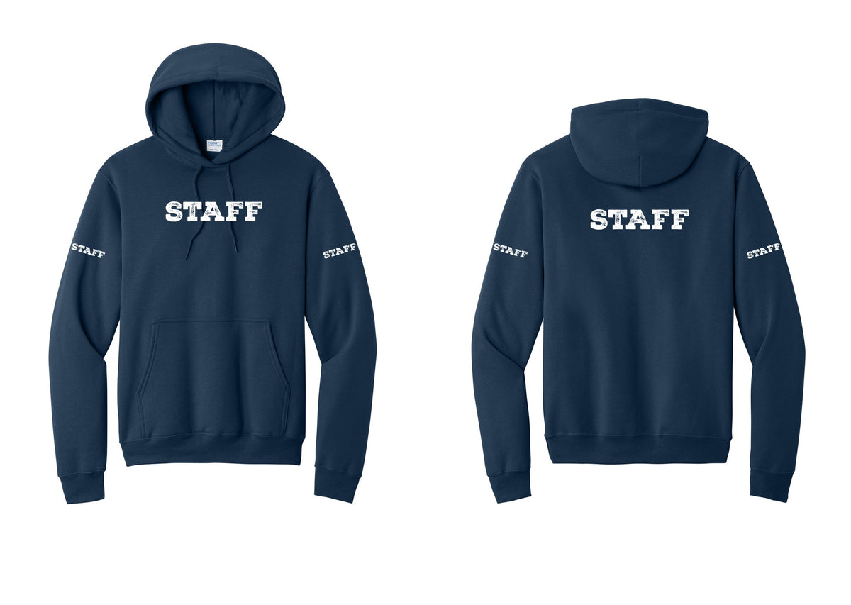 NYC Factory Staff Cotton Fleece Pullover Hoodie (Rustic) - Front + Back + Staff Sleeves - Navy
