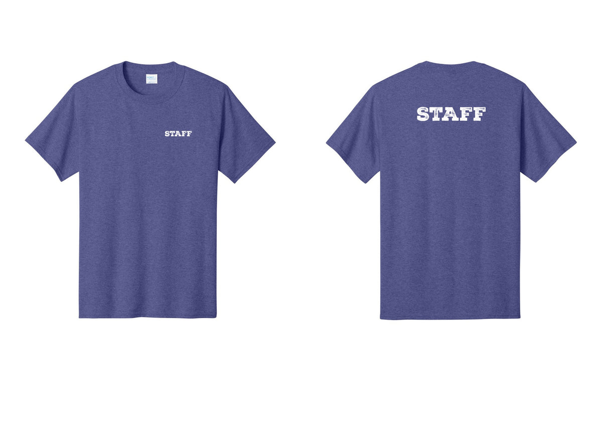 NYC Factory Staff T-Shirt, Rustic Lettering - Chest + Back - Heather Purple