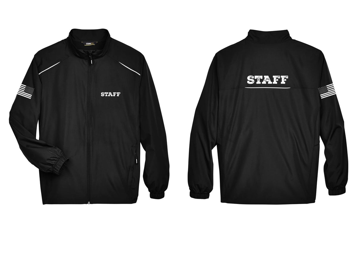 NYC Factory Staff Reflective Lightweight Jacket (Rustic) - Chest + Back + US Flag Sleeve - Black