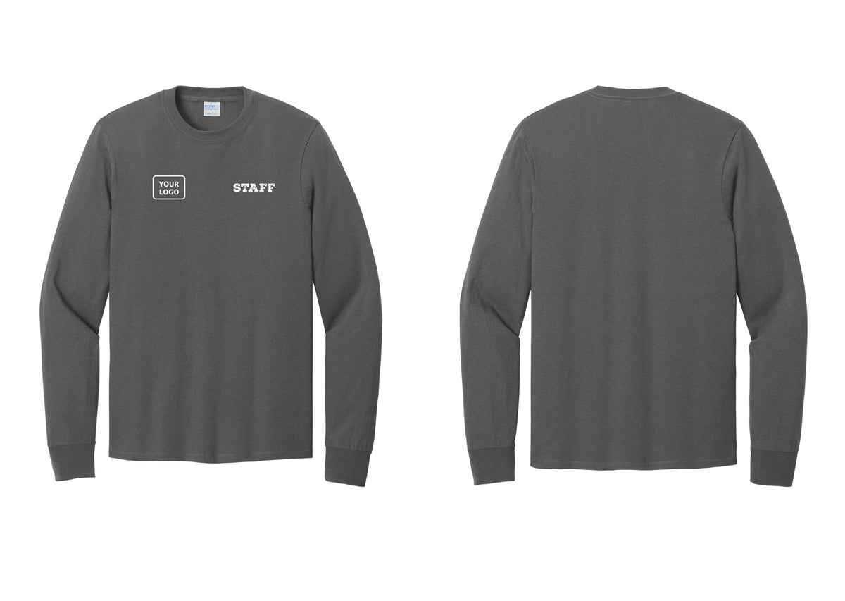 NYC Factory Custom Logo Staff Cotton Long Sleeve T-Shirt (Rustic) - STAFF + Your Logo - Charcoal