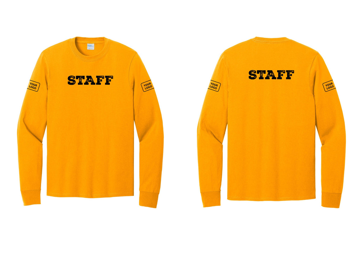 NYC Factory Custom Logo Staff Cotton Long Sleeve T-Shirt (Rustic) - Front + Back + Your Logo Sleeves - Gold