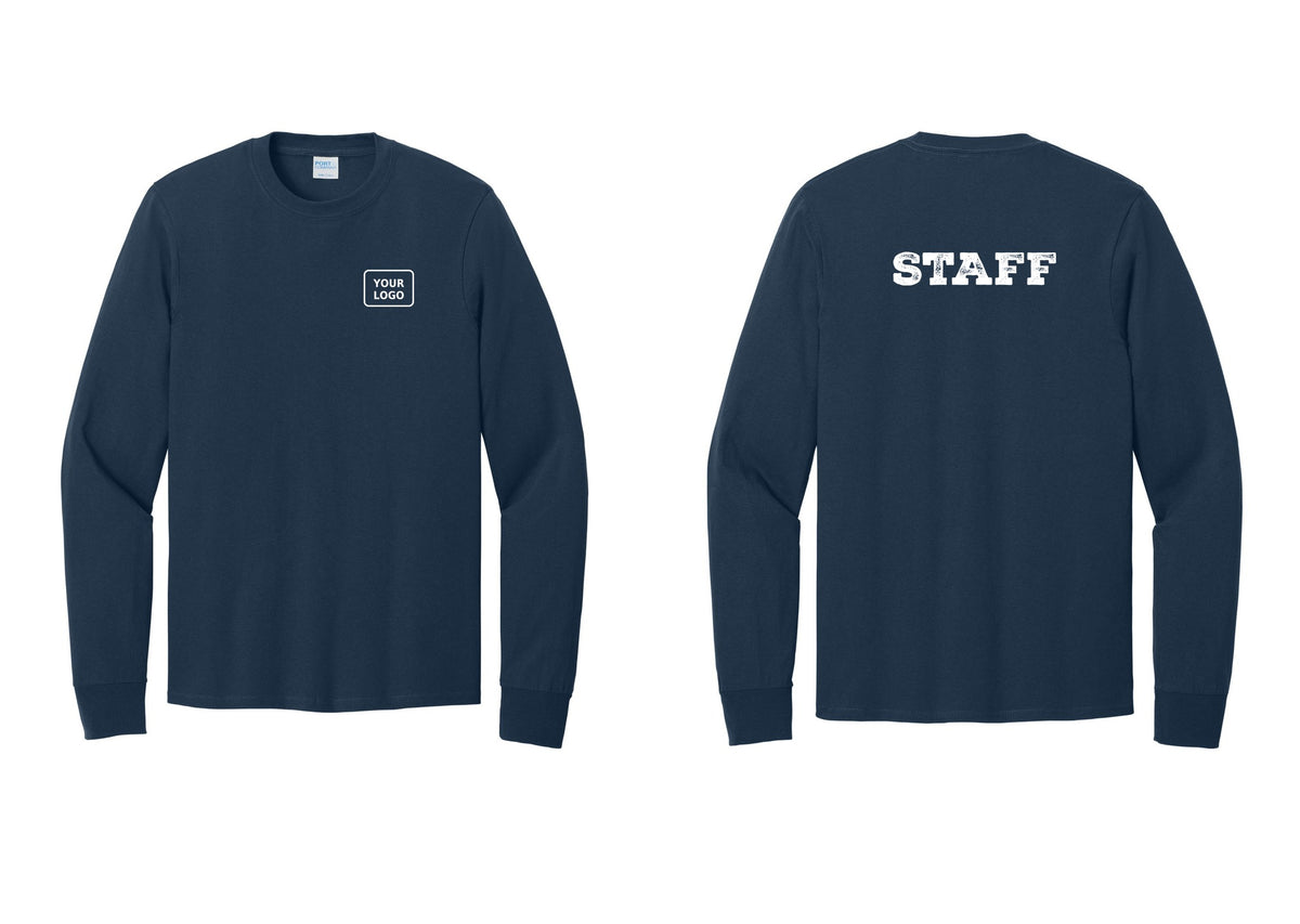 NYC Factory Custom Logo Staff Cotton Long Sleeve T-Shirt (Rustic) - Your Logo + Back - Navy