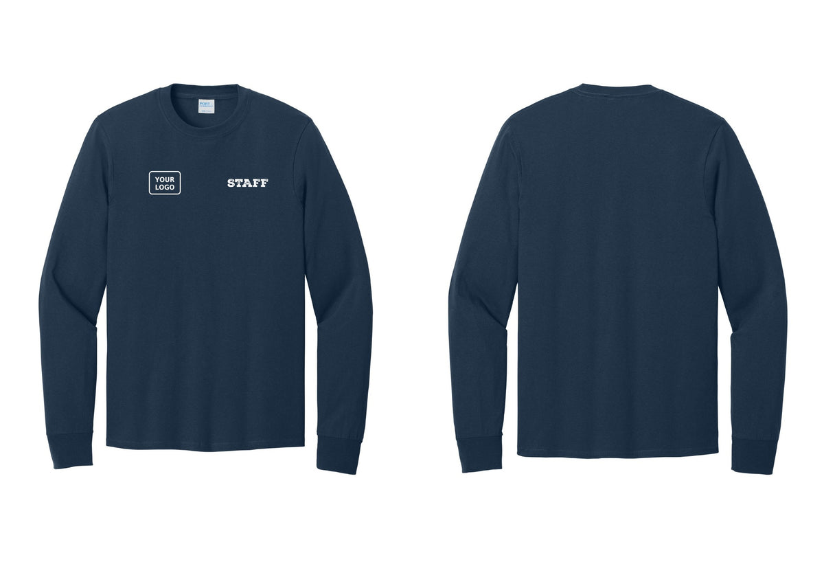NYC Factory Custom Logo Staff Cotton Long Sleeve T-Shirt (Rustic) - STAFF + Your Logo - Navy
