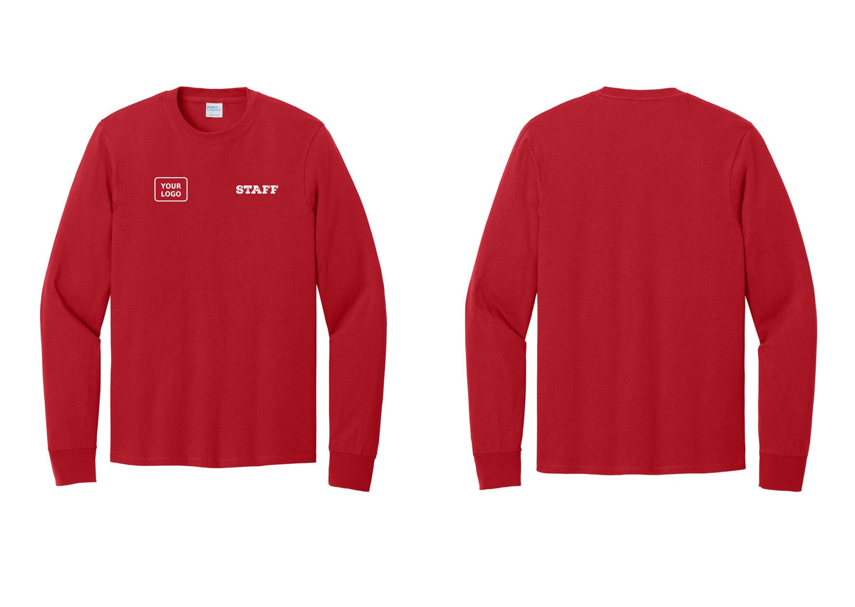 NYC Factory Custom Logo Staff Cotton Long Sleeve T-Shirt (Rustic) - STAFF + Your Logo - Red