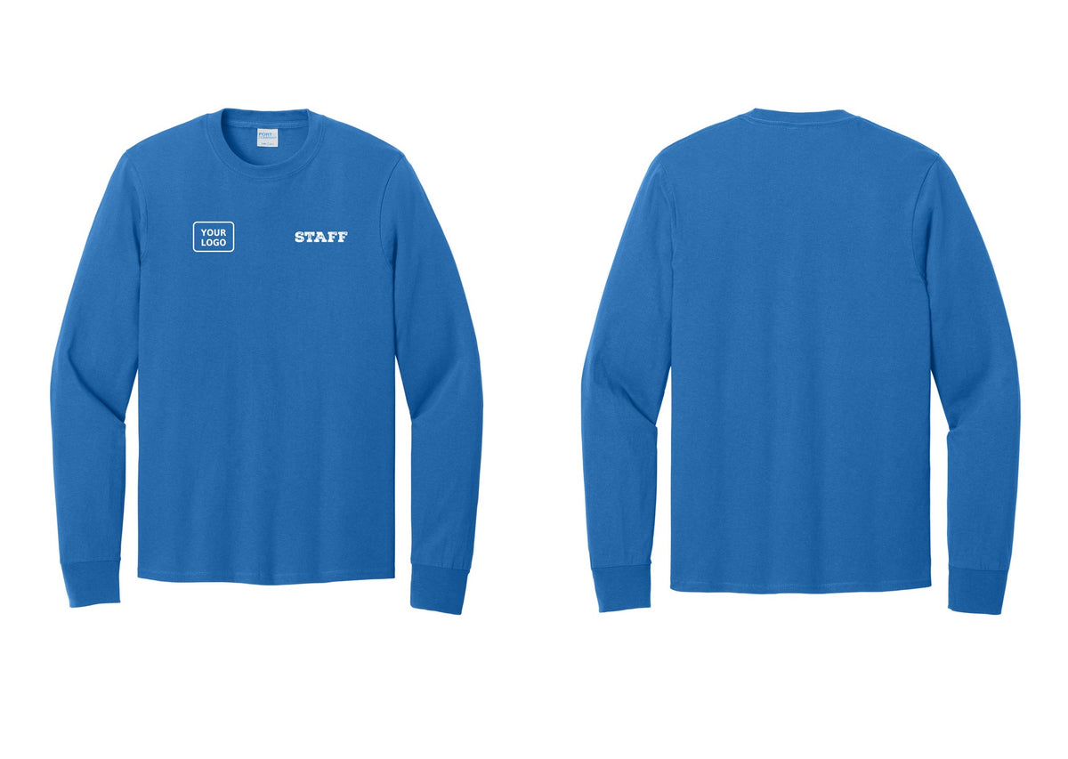 NYC Factory Custom Logo Staff Cotton Long Sleeve T-Shirt (Rustic) - STAFF + Your Logo - Royal