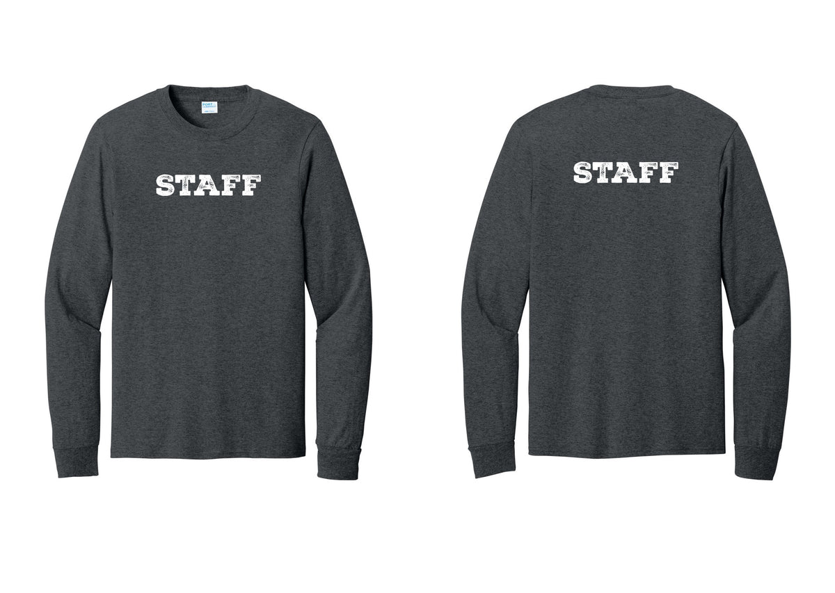 NYC Factory Staff Cotton Long Sleeve T-Shirt (Rustic) - Front + Back - Dark Heather Grey