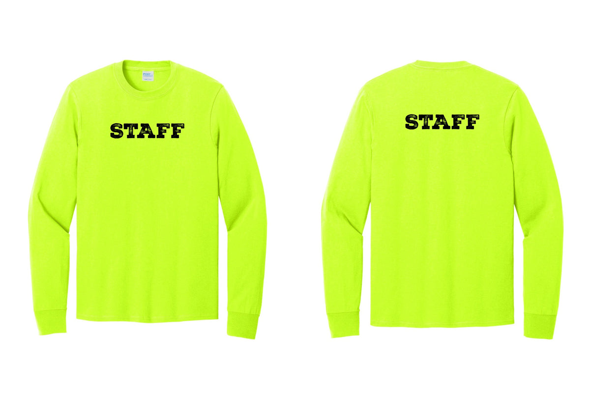 NYC Factory Staff Cotton Long Sleeve T-Shirt (Rustic) - Front + Back - Safety Green