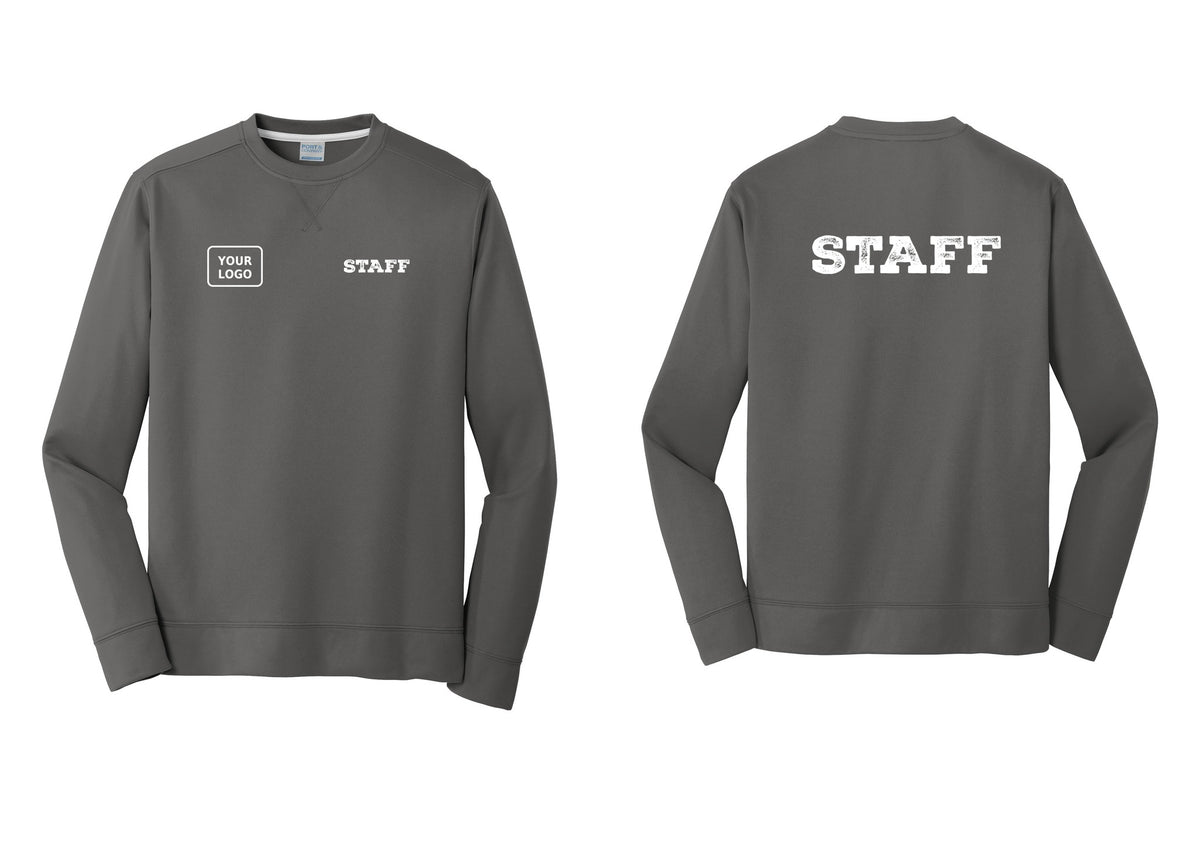 NYC Factory Custom Logo Staff Performance Fleece Crewneck Sweatshirt (Rustic) - STAFF + Your Logo + Back - Charcoal