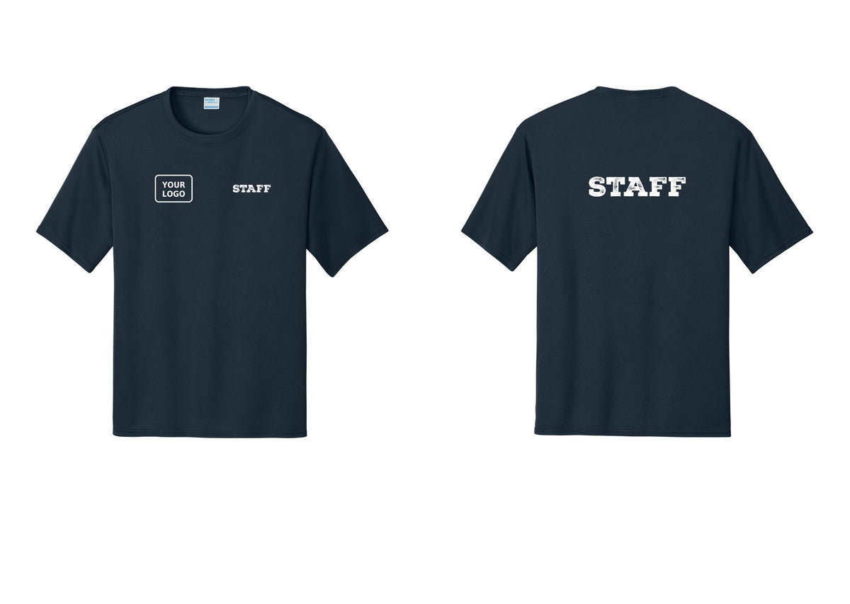 NYC Factory Custom Logo Staff Performance T-Shirt (Rustic) - STAFF + Your Logo + Back - Navy