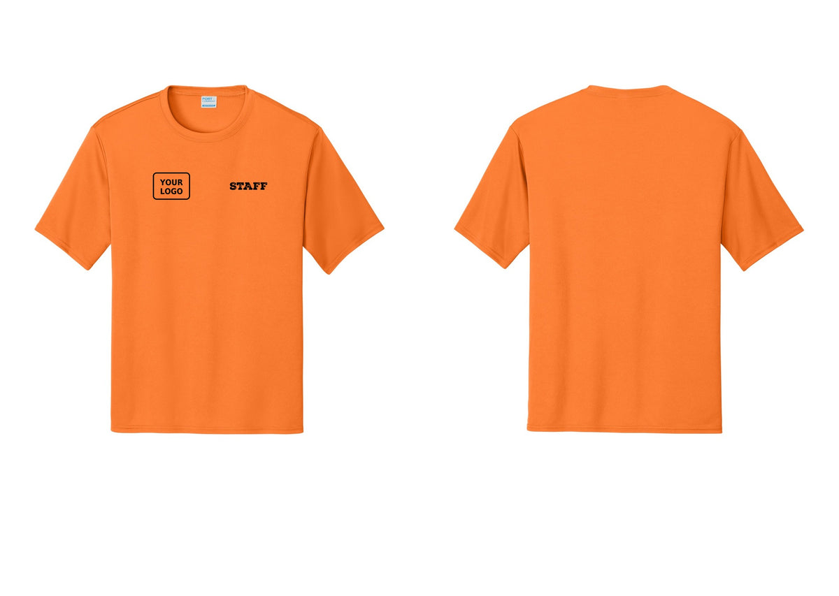 NYC Factory Custom Logo Staff Performance T-Shirt (Rustic) - STAFF + Your Logo - Neon Orange