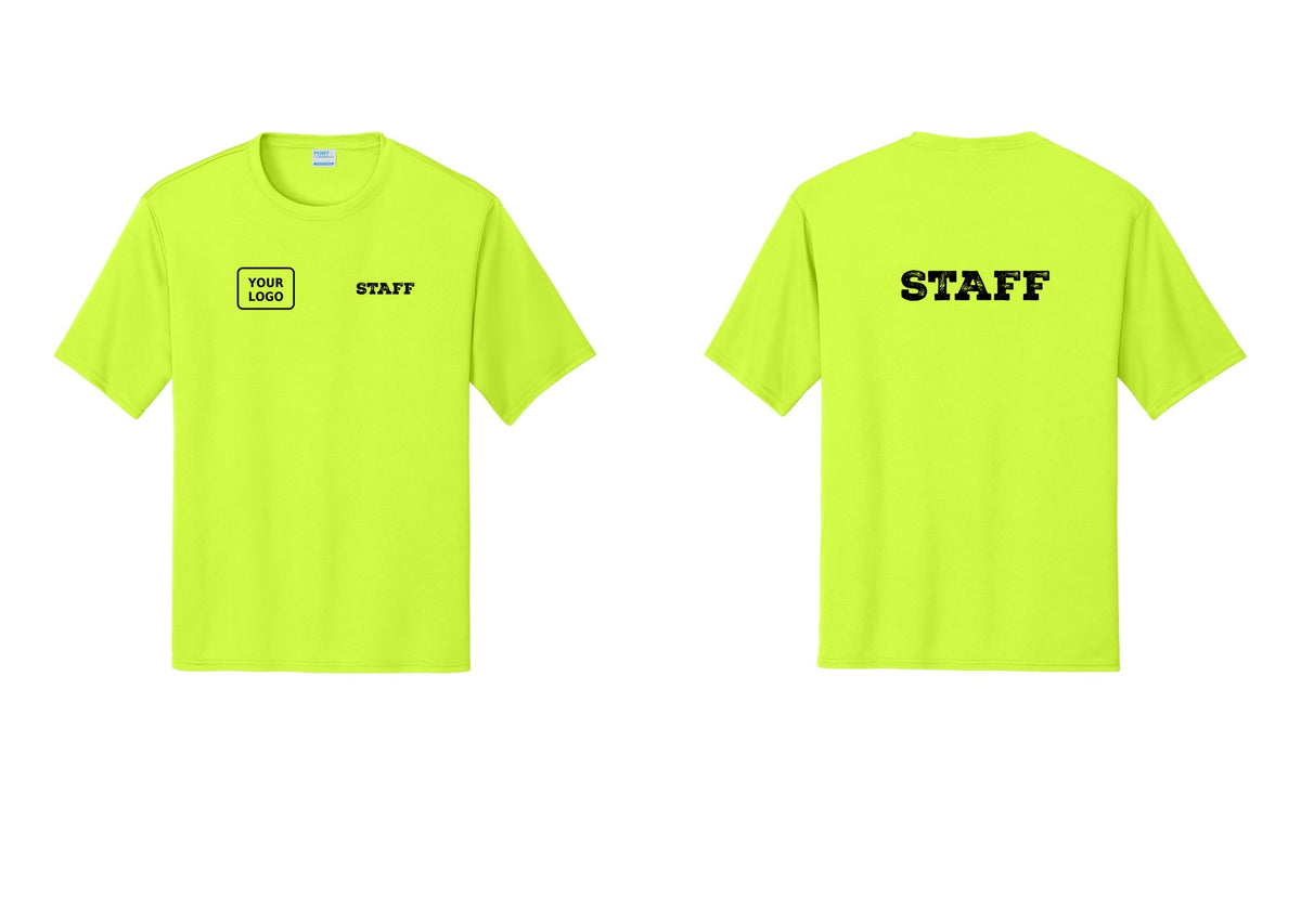 NYC Factory Custom Logo Staff Performance T-Shirt (Rustic) - STAFF + Your Logo + Back - Neon Yellow