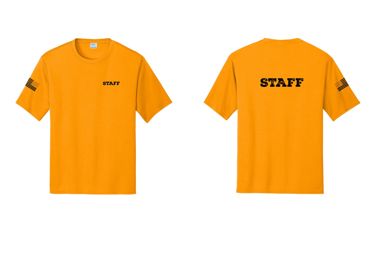 NYC Factory Staff Performance T-Shirt (Rustic) - Chest + Back + US Flag Sleeve - Gold