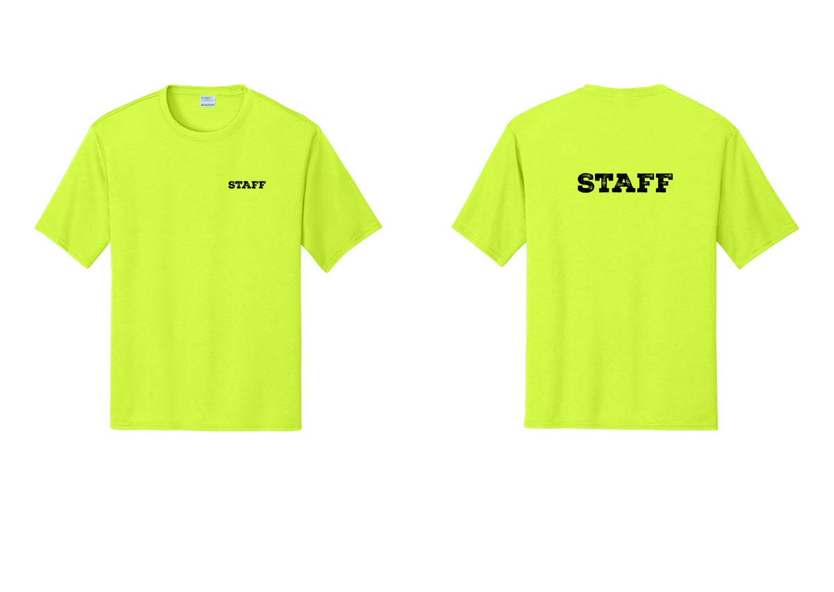 NYC Factory Staff Performance T-Shirt (Rustic) - Chest + Back - Neon Yellow