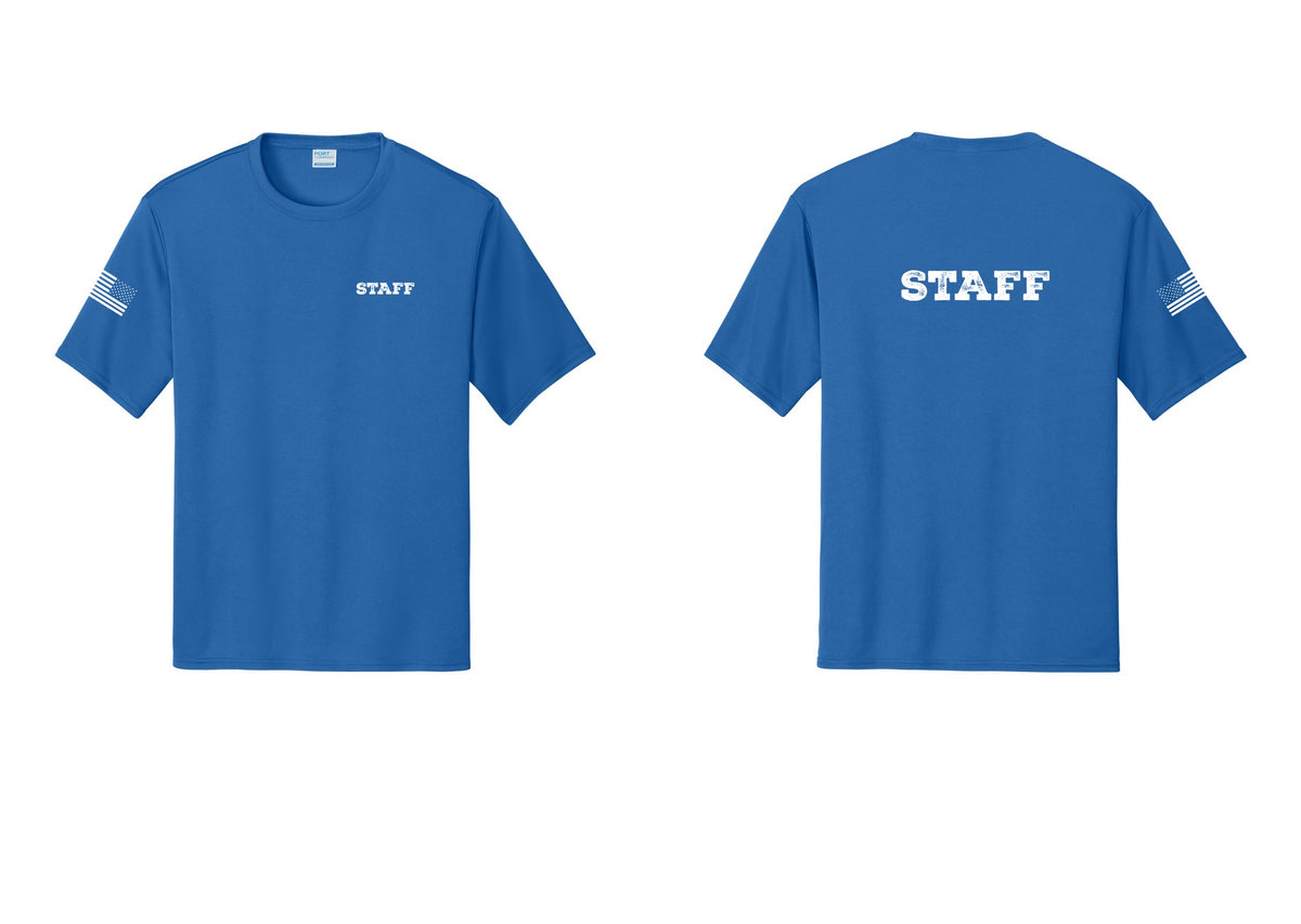 NYC Factory Staff Performance T-Shirt (Rustic) - Chest + Back + US Flag Sleeve - Royal