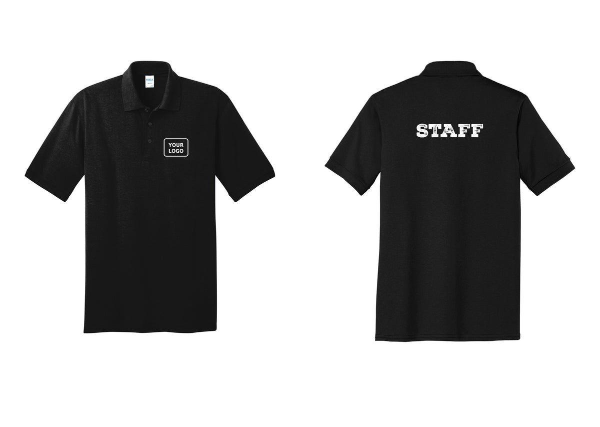 NYC Factory Custom Logo Staff Polo Shirt (Rustic) - Your Logo + Back - Black