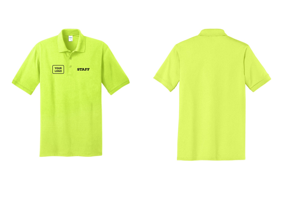 NYC Factory Custom Logo Staff Polo Shirt (Rustic) - STAFF + Your Logo - Safety Green