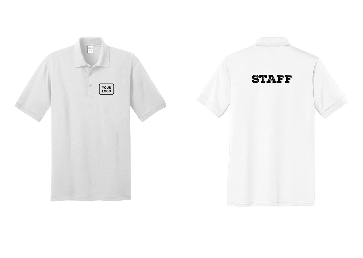 NYC Factory Custom Logo Staff Polo Shirt (Rustic) - Your Logo + Back - White