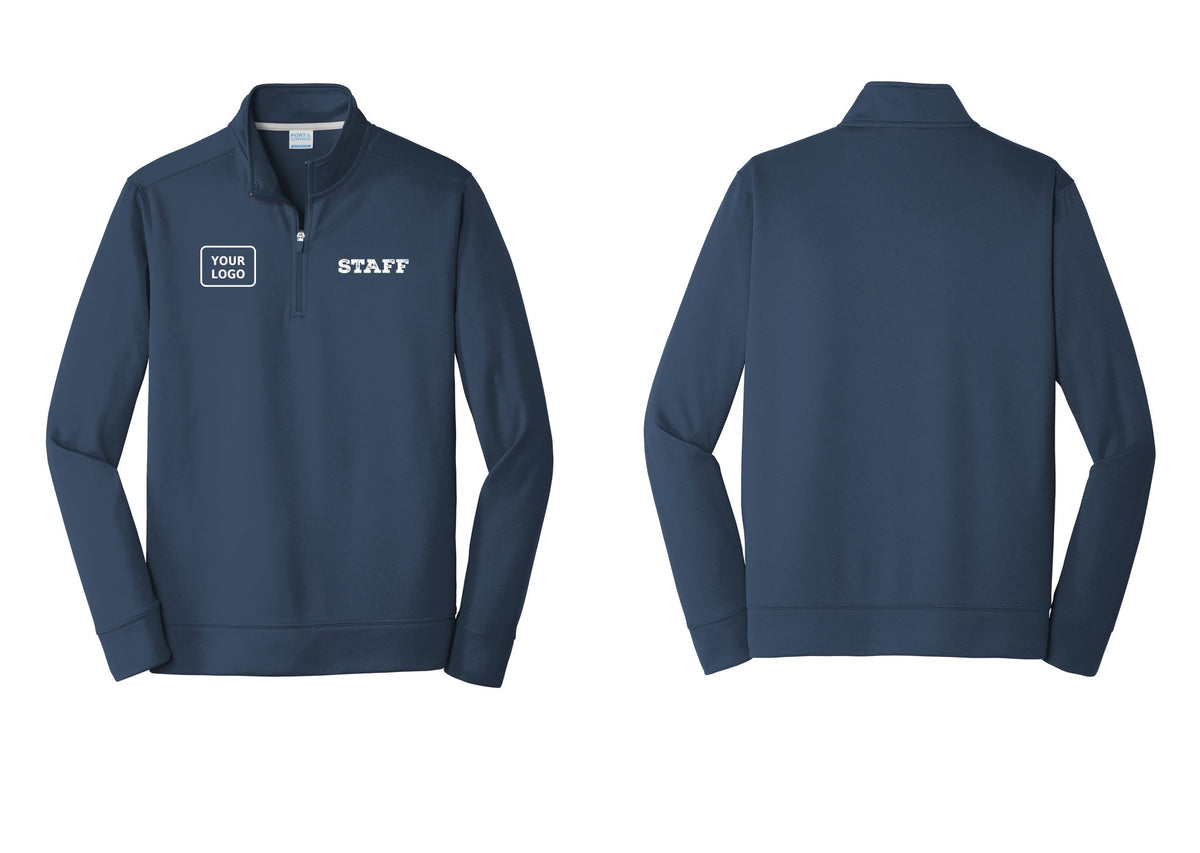 NYC Factory Custom Logo Staff Performance Fleece 1/4-Zip Pullover Sweatshirt (Rustic) - STAFF + Your Logo - Navy