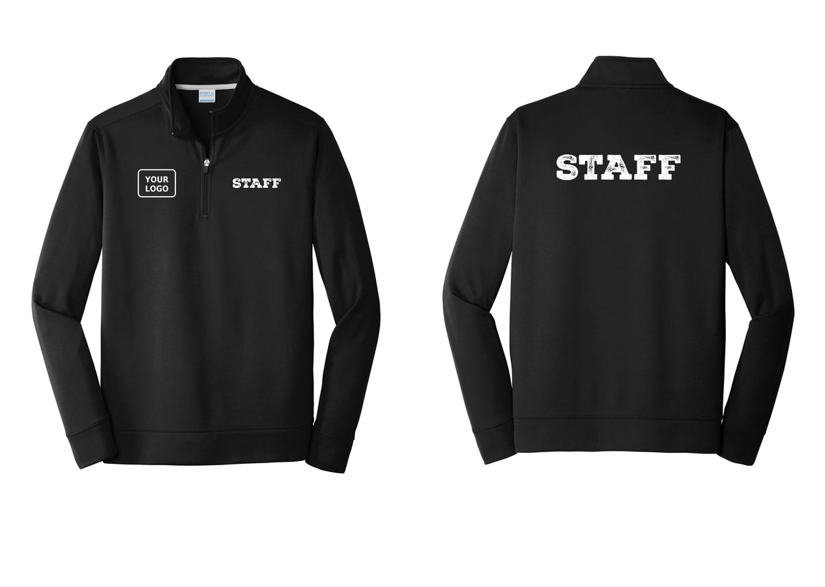 NYC Factory Custom Logo Staff Performance Fleece 1/4-Zip Pullover Sweatshirt (Rustic) - STAFF + Your Logo + Back - Black