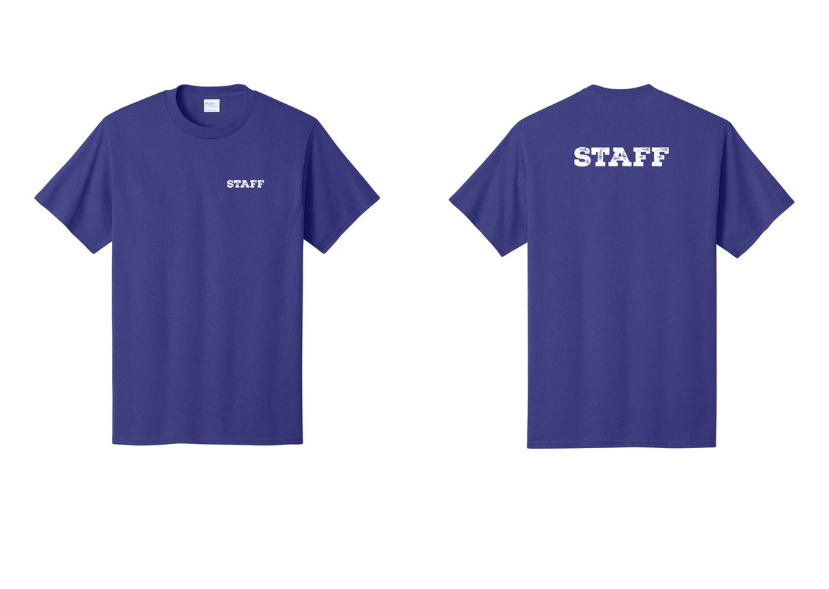 NYC Factory Staff T-Shirt, Rustic Lettering - Chest + Back - Purple