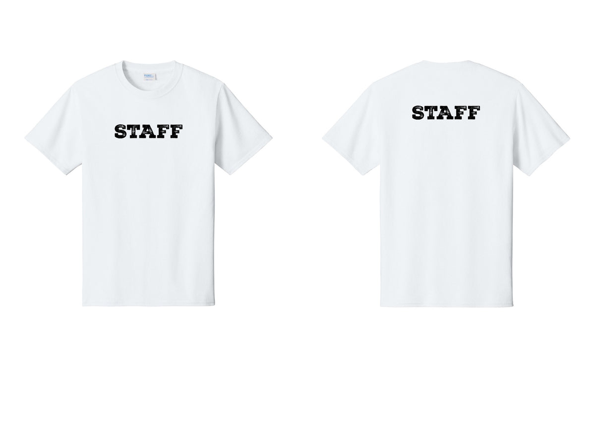 NYC Factory Staff T-Shirt, Rustic Lettering - Front + Back - White