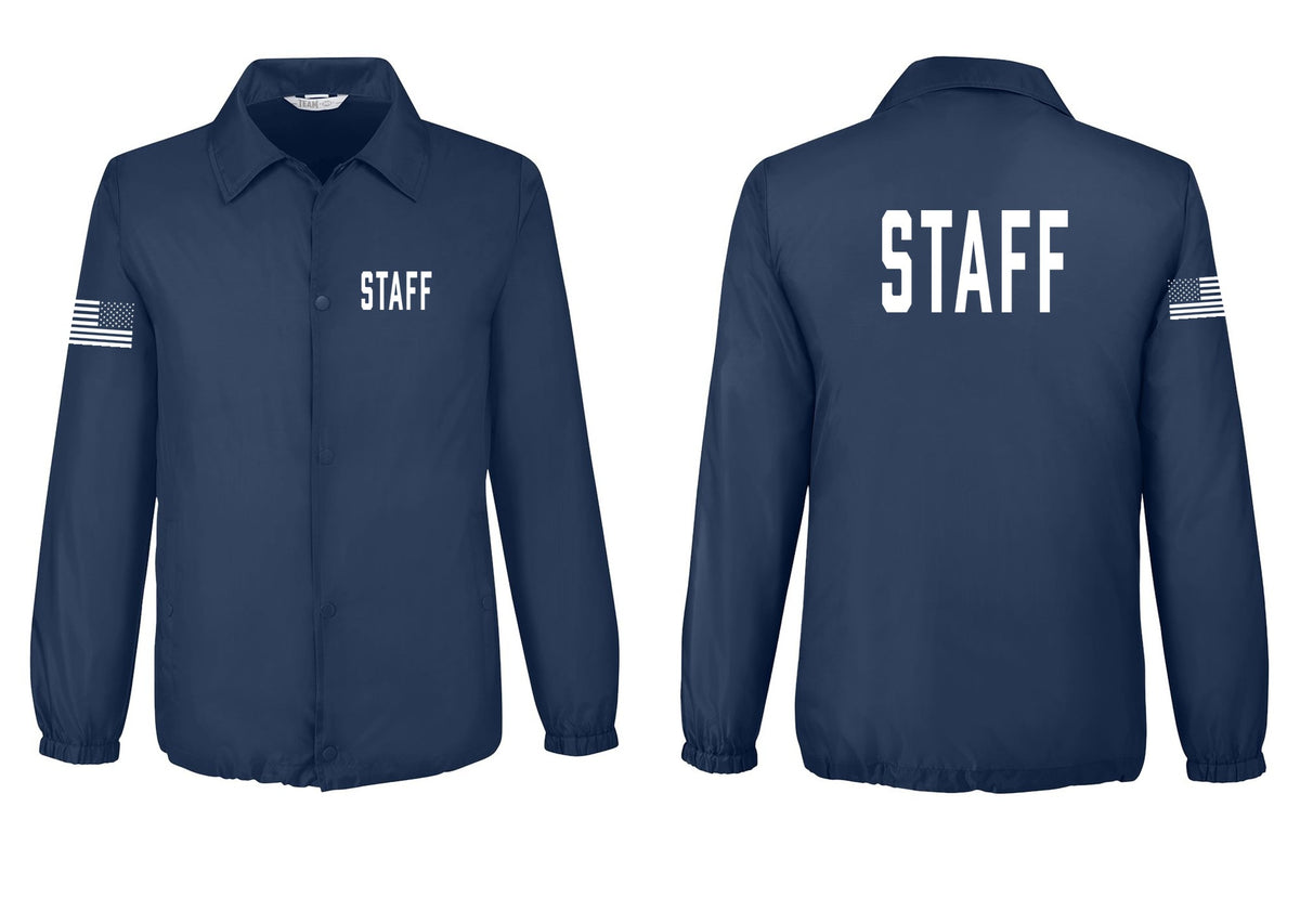 NYC Factory Staff Snap-Front Coaches Jacket (Classic) - Chest + Back + US Flag Sleeve - Sport Dark Navy