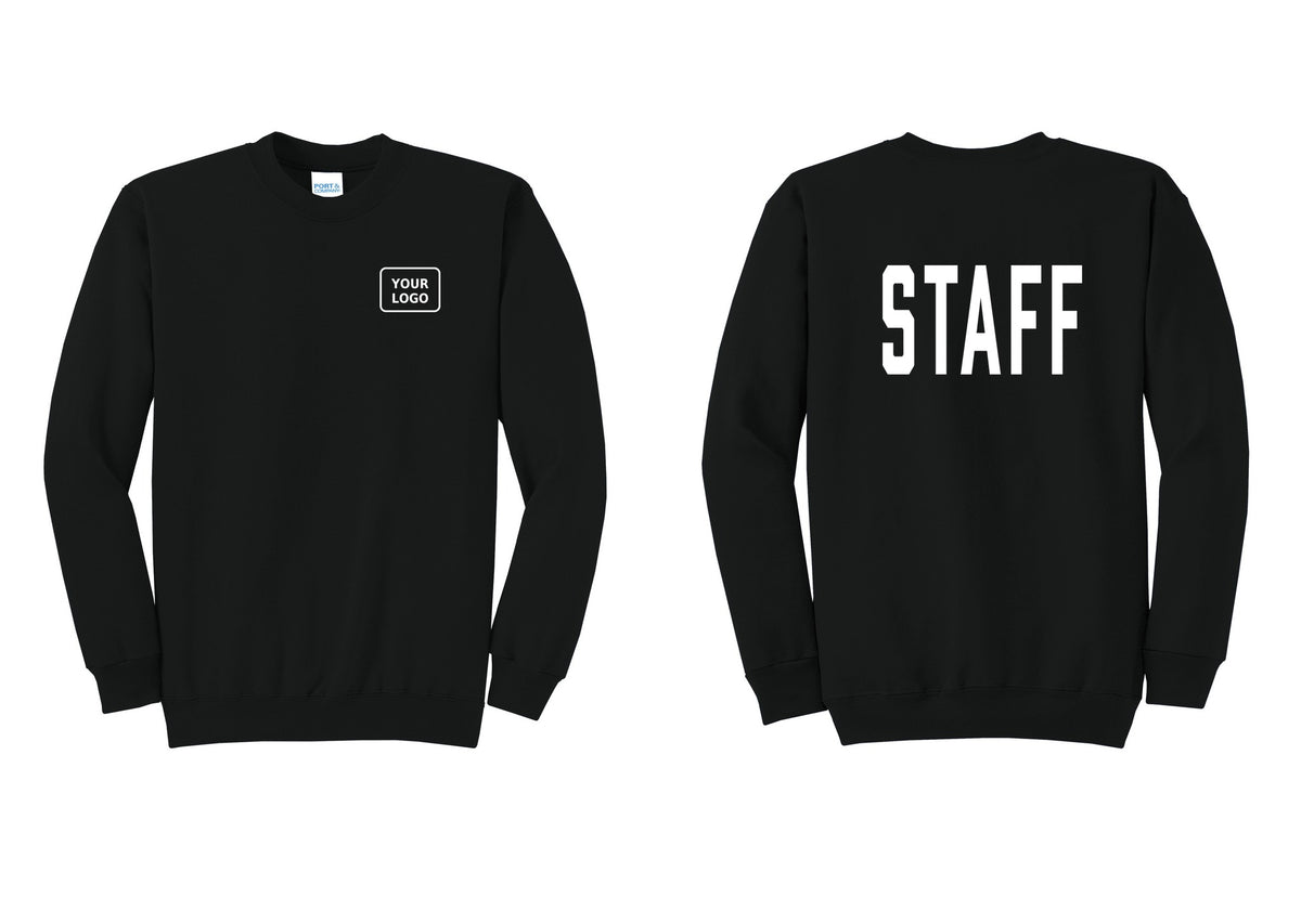 NYC Factory Custom Logo Staff Cotton Fleece Crewneck Sweatshirt (Classic) - Your Logo + Back - Black