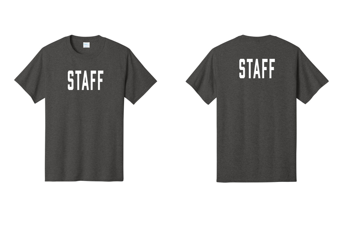 NYC Factory Staff T-Shirt, Condensed Lettering - Front + Back - Dark Heather Grey