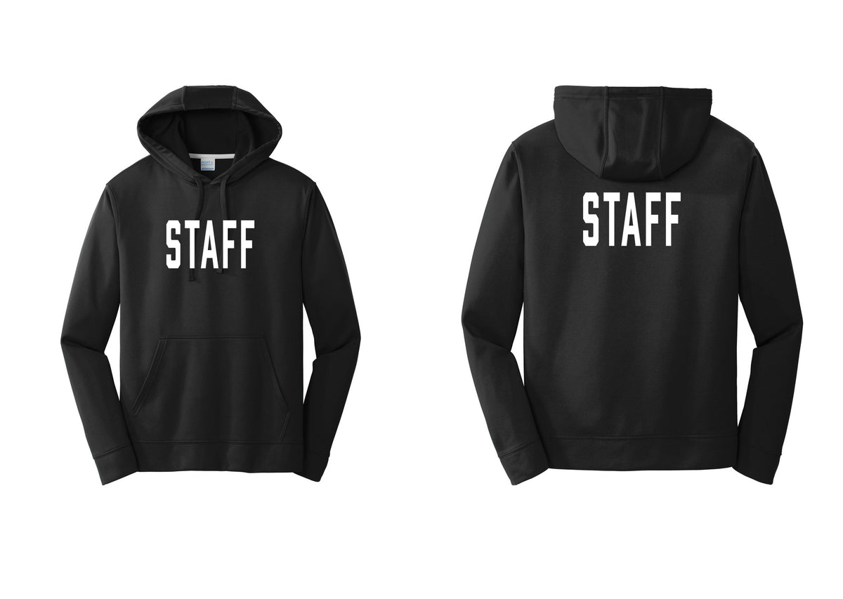 NYC Factory Staff Performance Hooded Fleece Pullover Sweatshirt (Classic) - Front + Back - Black