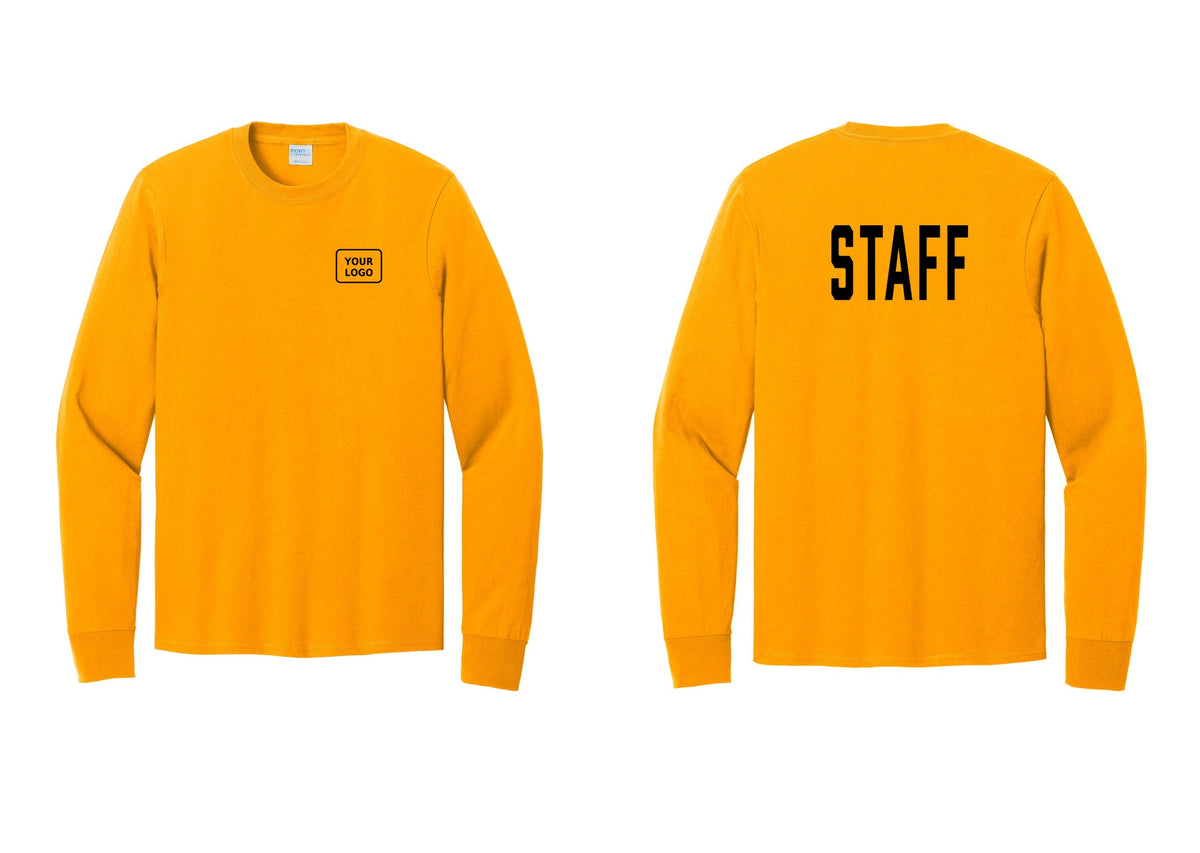 NYC Factory Custom Logo Staff Cotton Long Sleeve T-Shirt (Classic) - Your Logo + Back - Gold
