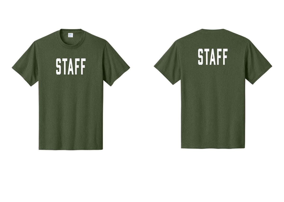 NYC Factory Staff T-Shirt, Condensed Lettering - Front + Back - Olive