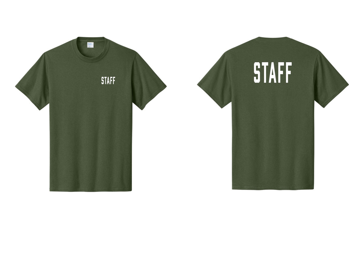 NYC Factory Staff T-Shirt, Condensed Lettering - Chest + Back - Olive