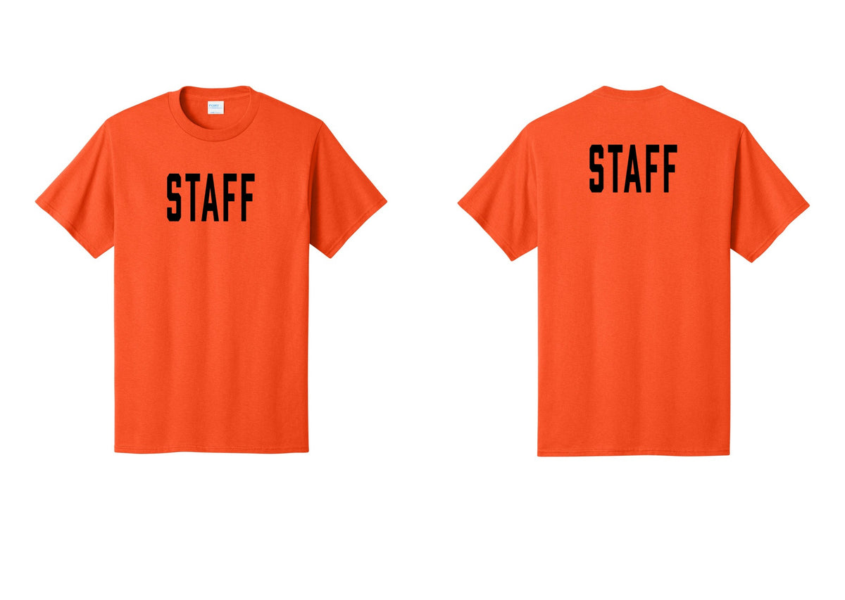 NYC Factory Staff T-Shirt, Condensed Lettering - Front + Back - Orange
