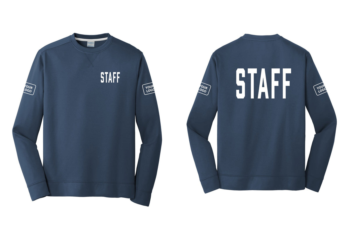 NYC Factory Custom Logo Staff Performance Fleece Crewneck Sweatshirt (Classic) - Chest + Back + Your Logo Sleeves - Navy