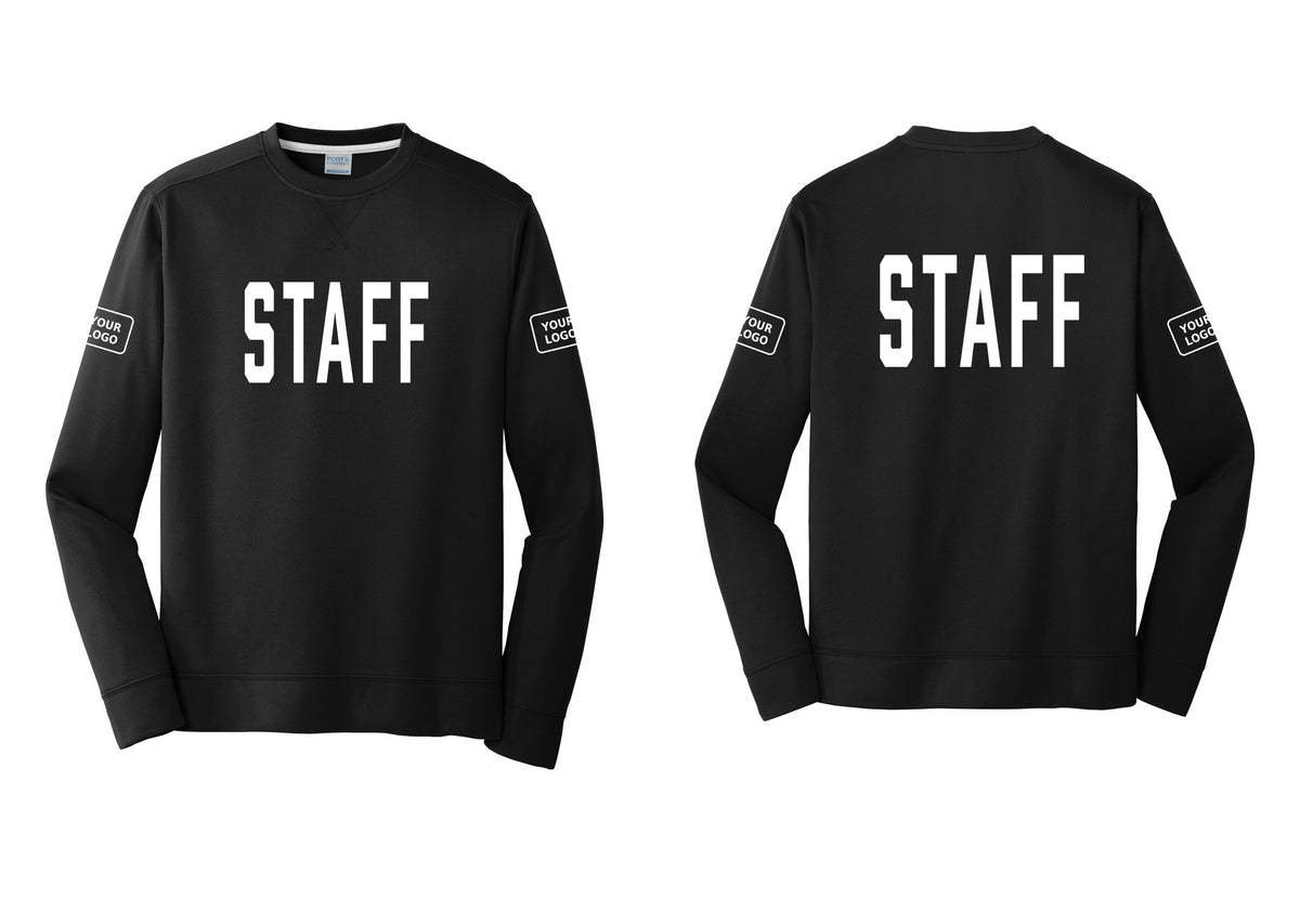 NYC Factory Custom Logo Staff Performance Fleece Crewneck Sweatshirt (Classic) - Front + Back + Your Logo Sleeves - Black