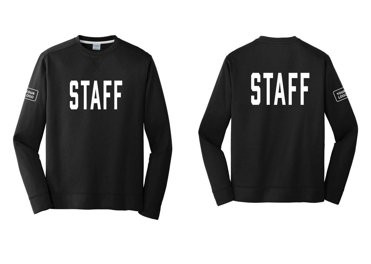 NYC Factory Custom Logo Staff Performance Fleece Crewneck Sweatshirt (Classic) - Front + Back + Your Logo Sleeve - Black