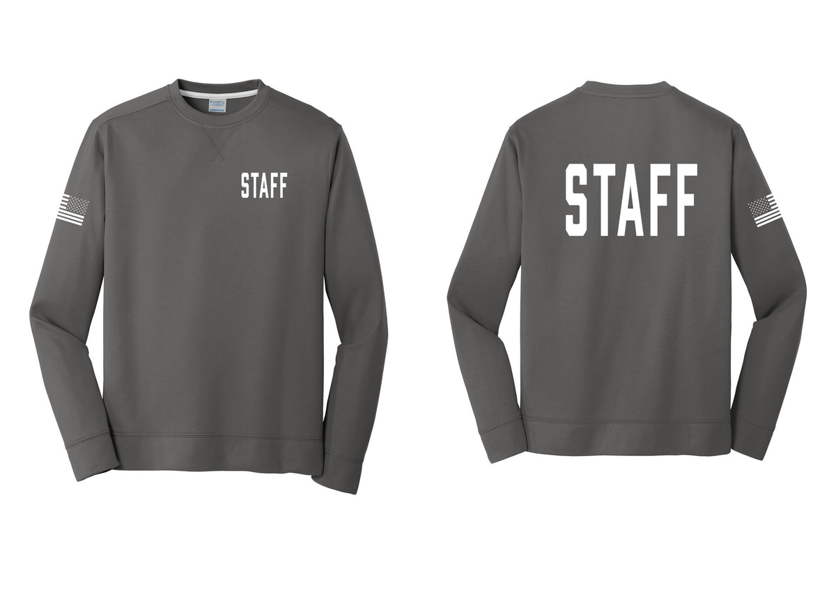 NYC Factory Staff Performance Fleece Crewneck Sweatshirt (Classic) - Chest + Back + US Flag Sleeve - Charcoal