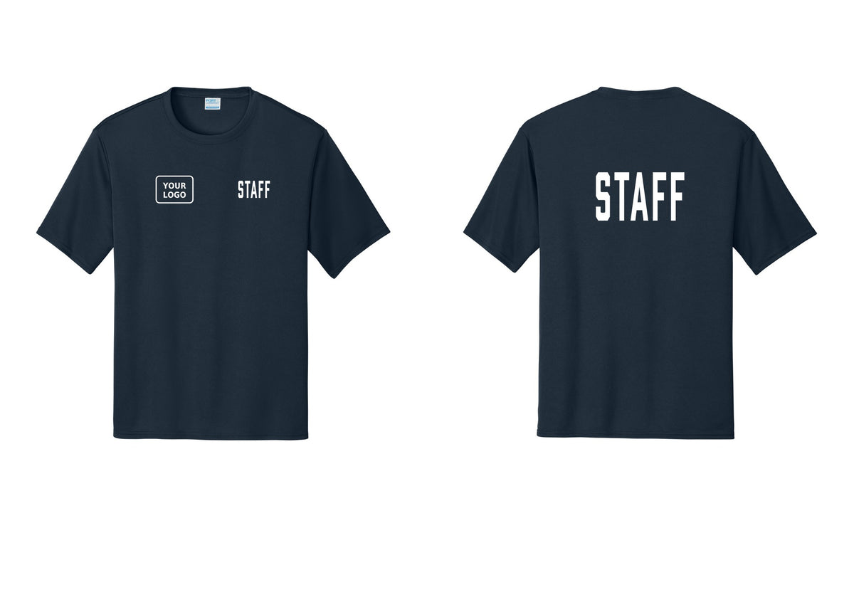 NYC Factory Custom Logo Staff Performance T-Shirt (Classic) - STAFF + Your Logo + Back - Navy
