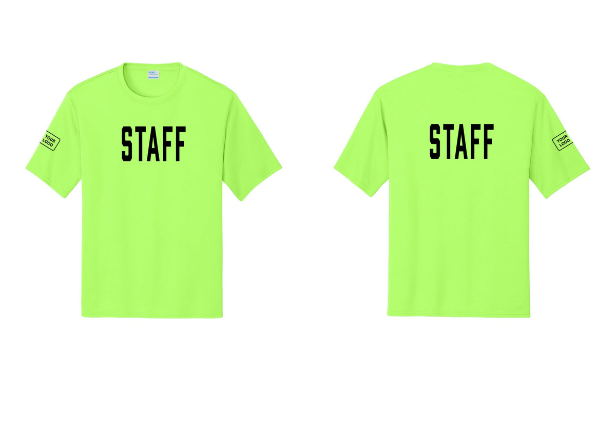 NYC Factory Custom Logo Staff Performance T-Shirt (Classic) - Front + Back + Your Logo Sleeve - Neon Green