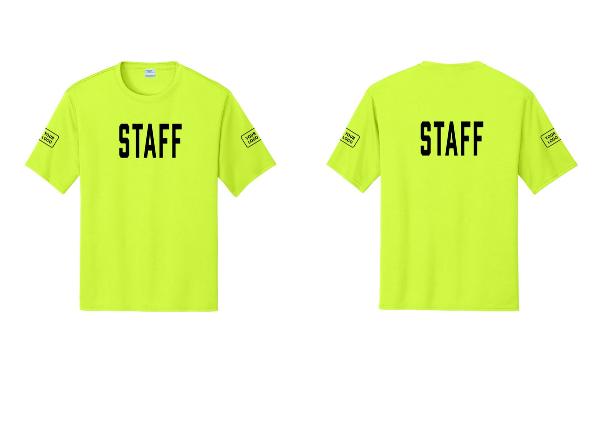 NYC Factory Custom Logo Staff Performance T-Shirt (Classic) - Front + Back + Your Logo Sleeves - Neon Yellow