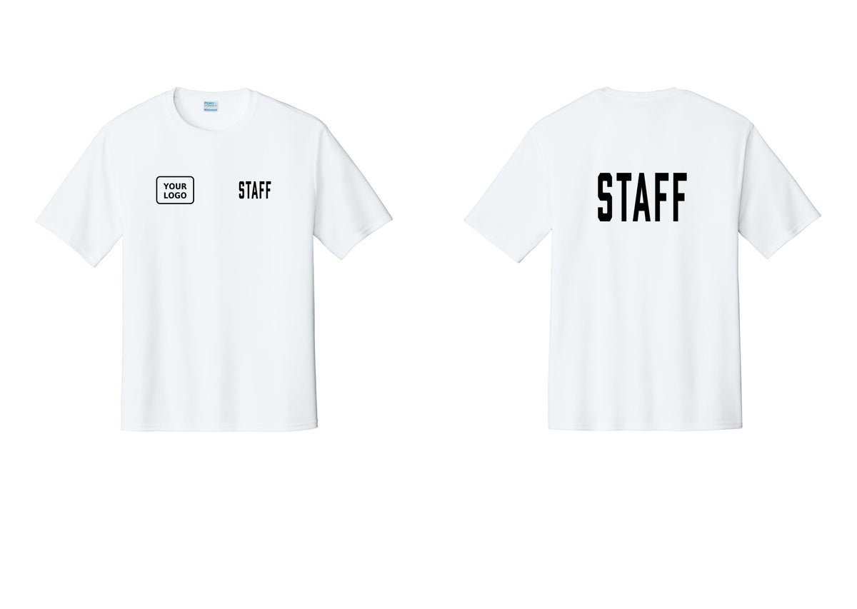 NYC Factory Custom Logo Staff Performance T-Shirt (Classic) - STAFF + Your Logo + Back - White