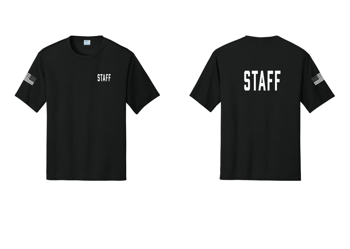 NYC Factory Staff Performance T-Shirt (Classic) - Chest + Back + US Flag Sleeve - Black