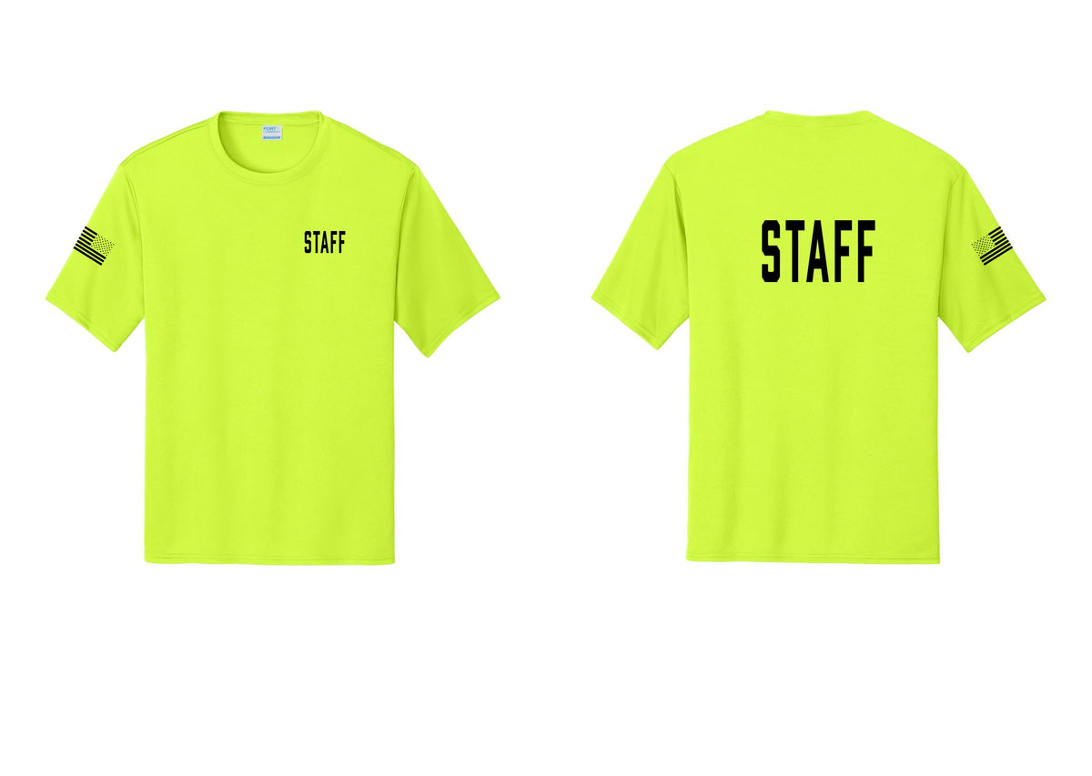 NYC Factory Staff Performance T-Shirt (Classic) - Chest + Back + US Flag Sleeve - Neon Yellow