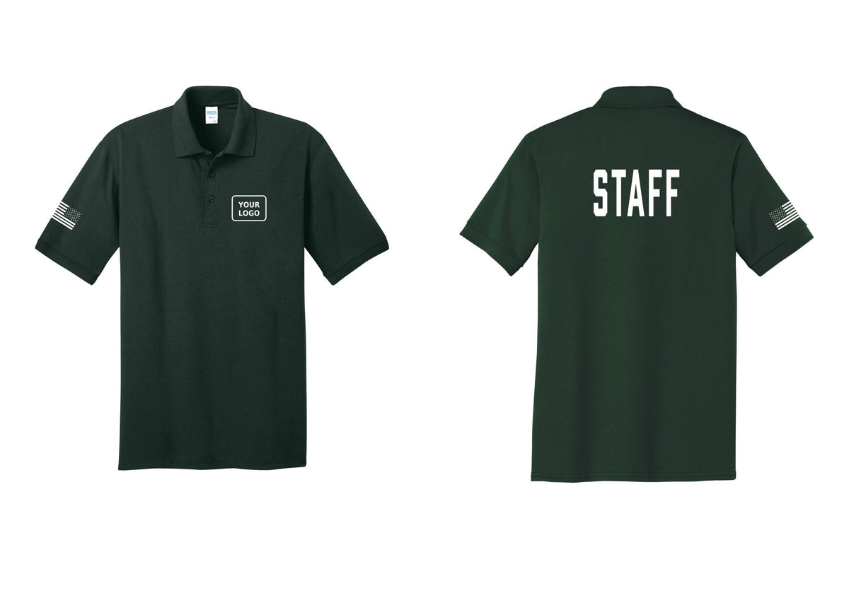 NYC Factory Custom Logo Staff Polo Shirt (Classic) - Your Logo + Back + US Flag Sleeve - Dark Green