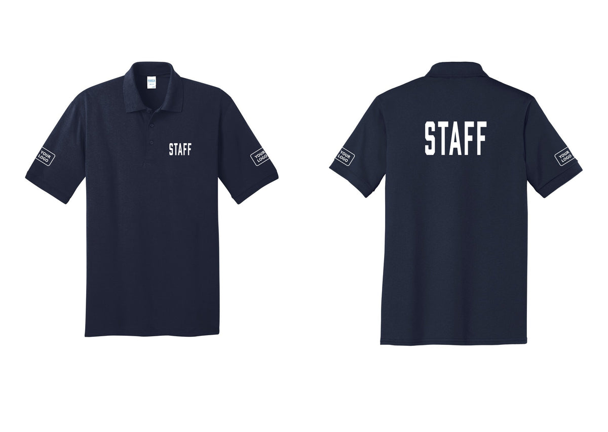 NYC Factory Custom Logo Staff Polo Shirt (Classic) - Chest + Back + Your Logo Sleeves - Navy