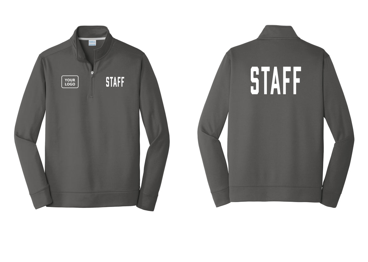 NYC Factory Custom Logo Staff Performance Fleece 1/4-Zip Pullover Sweatshirt (Classic) - STAFF + Your Logo + Back - Charcoal