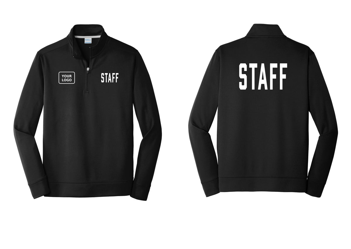 NYC Factory Custom Logo Staff Performance Fleece 1/4-Zip Pullover Sweatshirt (Classic) - STAFF + Your Logo + Back - Black