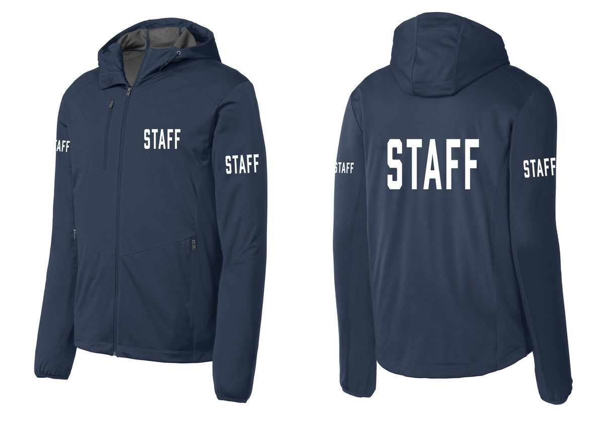 NYC Factory Staff Soft Shell Hooded Jacket (Classic) - Chest + Back + Staff Sleeves - Dress Blue Navy